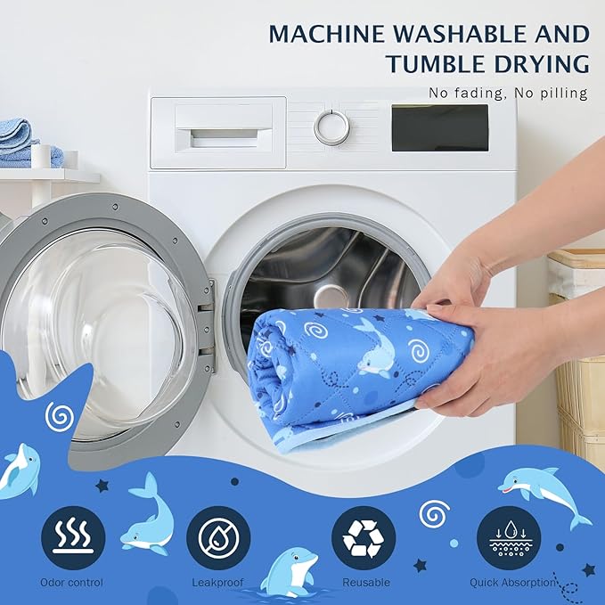 IEUUMLER Washable Pee Pads for Dogs, 2 Pack Non-Slip & Waterproof Pack Whelping Pad, Reusable Washable Puppy Potty Training Pad with Fast Absorbent for Playpen EU007 (Dolphin, 36"X24"-2pcs)