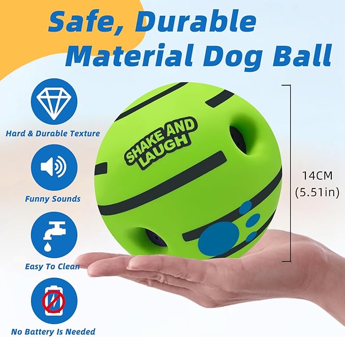 SHAKE AND LAUGH Dog Toys Ball, Interactive Dog Ball, Shaking with Gibbering Sound, for Training & Herding, XL, 5.51 in (14 cm)