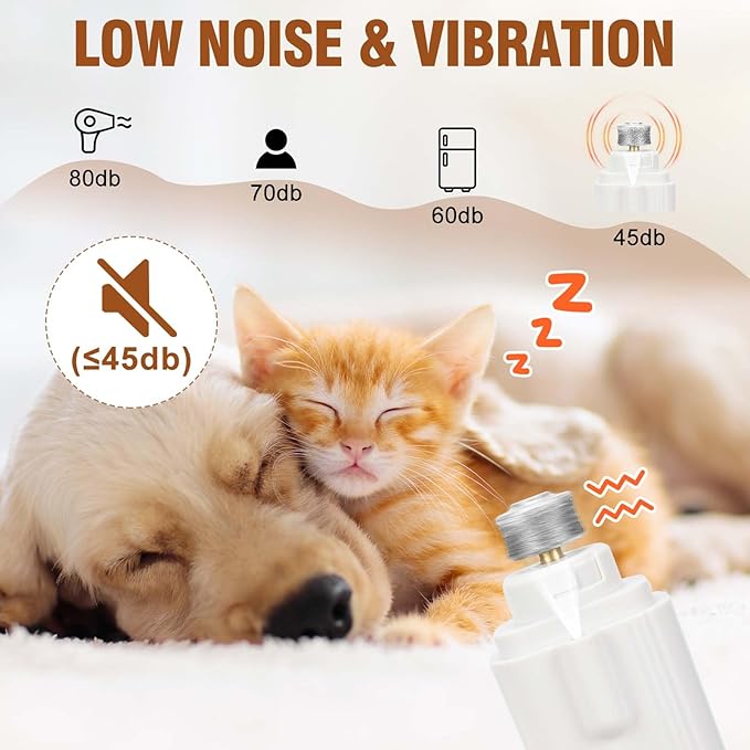 2-in-1 Dog Nail Grinder & Dog Nail Clippers- Gentle Drill Trimmer with Led Light for Large Medium Small Dogs Cats Pets Claw(White)