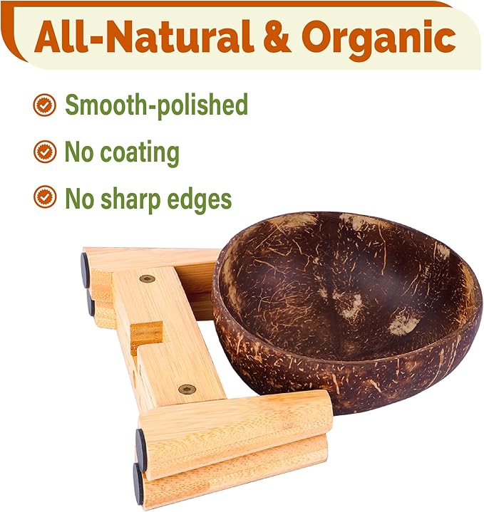 Dog Bowl for Cats and Small Dogs - All-Natural, Polished Coconut Shell Bowl with Wood Stand - Elevated/Raised 5-inch Total Height - Food-Contact Suitable