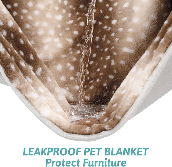 COZY KISS Christmas Deer Print Blanket, Waterproof Pet Blanket, Woman Sofa Bed Couch Faux Fur Throw, Liquid Pee Proof for Large Dog or Cat, Reversible, Washable, Ultra Soft, 50x60 inch, Brown