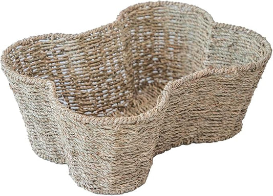 JJSQ Storage Basket Bins for Dog Toy, Pet Toy Organizer, Seagrass Baskets for Organizing, Bone Shape Basket Handmade 17" x 13" x 7"