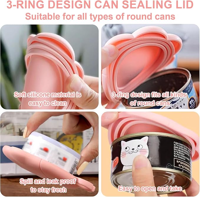Mwellewm6Pcs Pet Food Can Supplies Set 2Pcs Universal Silicone Cat Food Top Covers Lids 2Pcs Multifuctional Mini Spatula Pet Can Opener 2 Dog Spoons for Pets Dogs Cats Feeding Can(pink)
