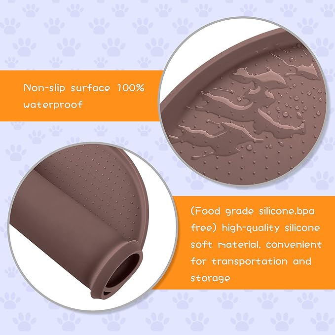 100% Waterproof 0.5" Raised Edge BPA Free Silicone Dog Food Mat, Pet Cat Feeding Mats Contain Spills Protects Floors, Placemats for Cats and Dogs Water Bowl Dishwasher. (Large/XL, Brown)