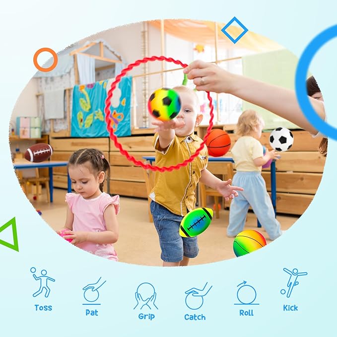 PlayZap 7-Piece Soft Ball Set for Toddlers & Kids - Includes 5” Playground Balls, Soccer, Football & Basketball - Great for Home, Yard, Pool, Classroom & Park for Boys & Girls