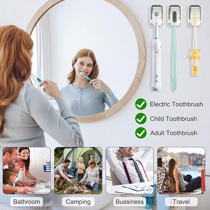 2 Pack Mini Toothbrush Holder Wall Mounted with Cover, Single Slot Toothbrush Storage Organizer for Shower, Compact Toothbrush Holders for Bathroom & Travel, Ideal for Family Tooth Brushes