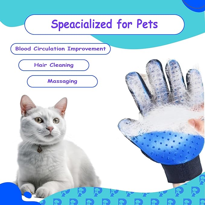 Dog Bath Gloves - Silicone Hair Removal Gloves for Dogs, Cats - Pet Grooming Mittens for Shedding, Bathing,Massaging. Flexible, Comfortable Adjustable Strap. for All Hair Types (Blue)
