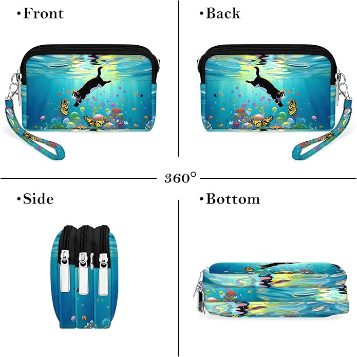 BIAOTIE Wristlet Purses for Women, Nylon Small Crossbody Bags with Adjustable Strap 3 Zipper Wristlet Wallet Phone Organizer