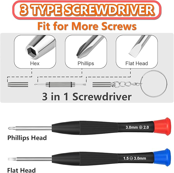 Eyeglass Repair Kit with Screws, Mini Glasses Repair Kit, Eye Glass Repairing Kit with Eyeglass Screws, Silicone Nose Pads, Tweezer, Screwdriver for Eyeglasses,Sunglasses, Magnify Glass and Case
