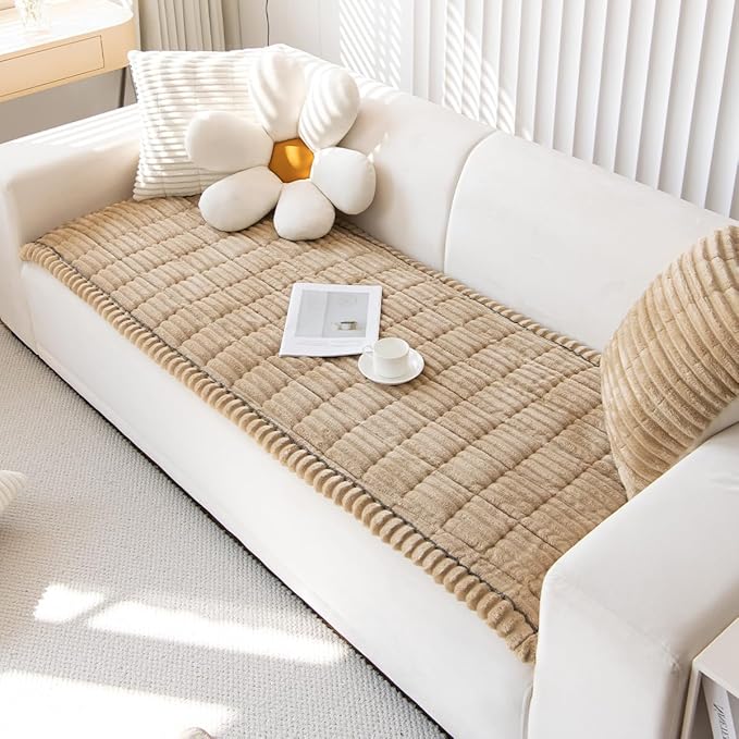 Mitid Sofa Cover Fuzzy Couch Cover for Pet, Couch Covers for Dogs Washable Non-Slip Sofa Slipcover Cushion Protector Pets Friendly Mat Bed Brown