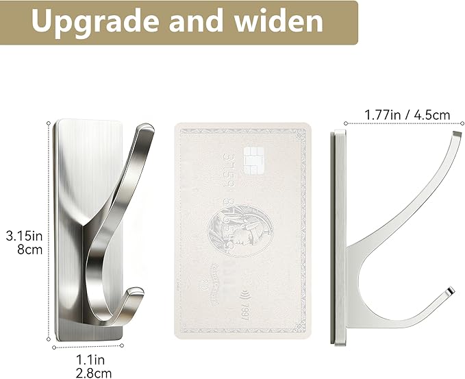 pickpiff Self Adhesive Coat Hooks for Hanging: Heavy Duty Stainless Wall Hook for Towel, Utensil, Backpack, Hat, Sturdy Metal Hanger for Bathroom, Kitchen, Door, Brushed Nickel 10 Pack