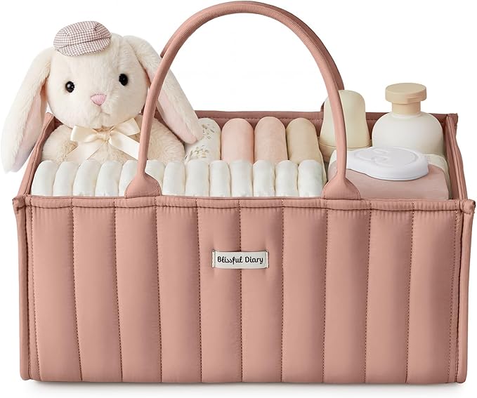 Blissful Diary Baby Diaper Caddy Organizer, Stylish Storage Basket for Newborn Essentials and Diaper Station, Gift for Baby Shower and Registry Must-Have, Blush Pink