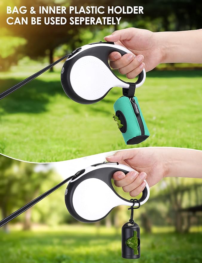Gobeigo【Easy Pull-Out Version】 Dog Poop Bag Holder,【2-in-1 Hard Plastic Insert & Soft Fabric Bag】Snap-On Strap Dispenser Fits Retractable and Standard Leashes with 1 Roll Bags (Turquoise)