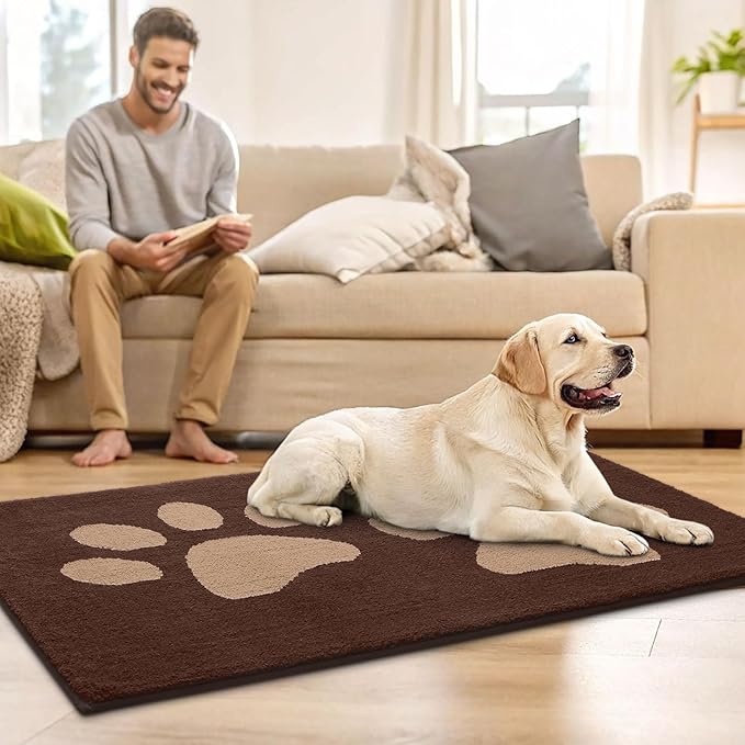Buganda Dog Door Mat for Muddy Paws, Absorbent Dirt Trapper Washable Indoor Doormats, Non Slip Low-Profile Mud Mat for Dogs, Front Entrance Doormat for Inside Floor (47x32 Inches, Brown)
