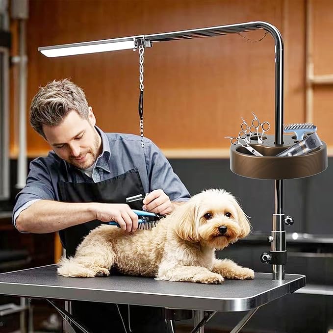 Grooming Tool Organizer for Pet Grooming Arm - Adjustable Multi-Compartment Storage for Scissors, Brushes, Combs and Accessories Essentials