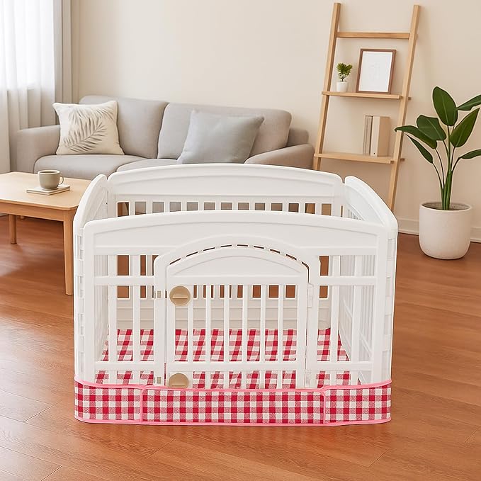 Dog Playpen Bottom Pad Fits for 36 Inch 4 Panels Exercise Pet Playpen, Dog Crate Pad Puppy, Hoop and Loop Design (Note: Playpen Not Included). (RedCheck)