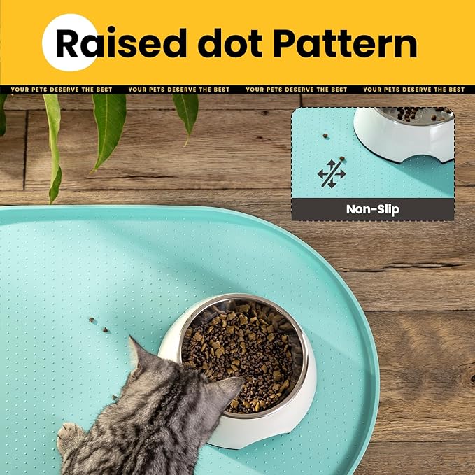 Silicone Dog Food Mat,1/2 Inch Raised Edges Waterproof Rubber Pet Feeding Mat for Dog and Cat, Anti-Slip Pet Bowl Mat,Dishwasher Safe(Turquoise,24"x16")