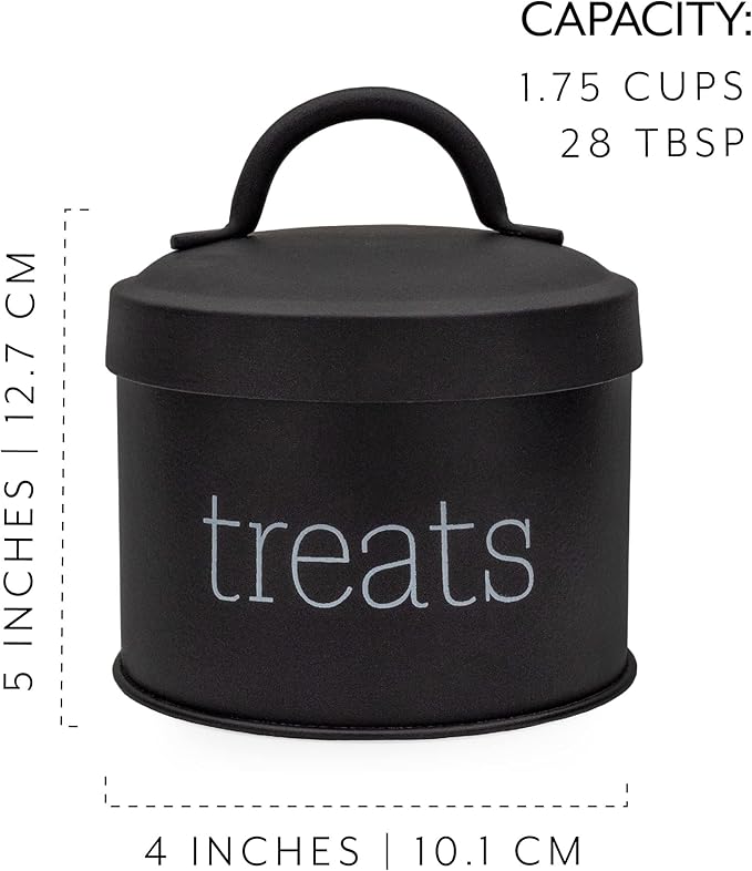 AuldHome Design Enamel Cat Treat Container (Black) Small Retro Modern Farmhouse Pet Treats Jar