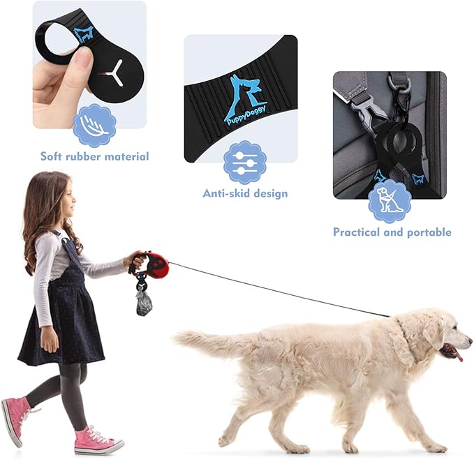 PuppyDoggy Dog Poop Bag Holder for Leash Waste Bag Carrier Dog Poop Bag Dispenser for Walking Running Bicycle Accessory 2 Pieces (Black + Blue)