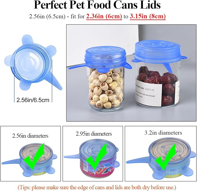 Adpartner Silicone Can Lids (10 Pack, All 2.6'' Diameter), Reusable Silicone Stretch Lids for Pet Food Cans, BPA-free Seal Can Covers for Yogurt Jars Soda Regular Mason Jars Canned Pet Foods