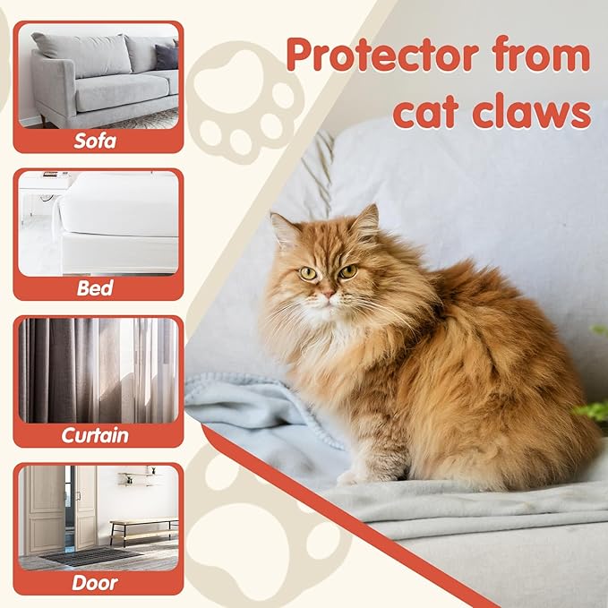 12 PCS Large Cat Scratch Furniture Protector, Transparent Couch Protector from Cat Claws, Single-Sided Self Adhesive Anti Pet Deterrent Sofa Cover, 17IN