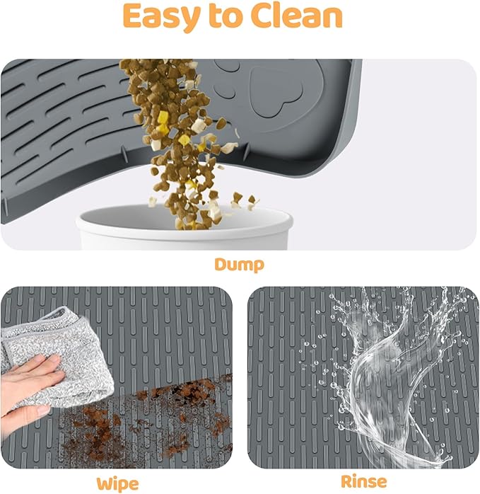 Dog Food Mat, Extra Large 50" x 35" Silicone Pet Feeding Mat with Raised Edge Pet Placemat for Small, Medium, and Large Pets Non-Slip, Easy to Clean (Dark Grey)