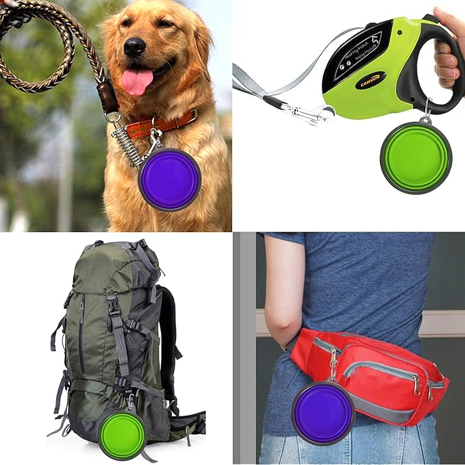 Comsun 2-Pack Collapsible Dog Bowl, Foldable Expandable Cup Dish for Pet Cat Food Water Feeding Portable Travel Bowl Blue and Green