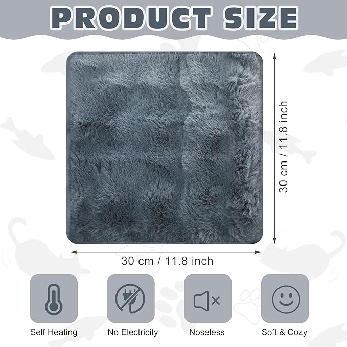 3 Pack Dark Gray Self Warming Cat Bed Indoor 12''x12'' Cat Self Heating Mat Soft Thermal Kitten Bed Heated Pet Dog Pad Washable Removable for Outdoor Use Non Slip Reflect Body Heat