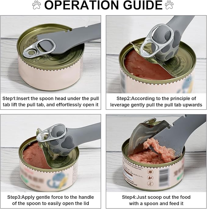 mwellewm 3Pcs Pet Food Can Supplies Set Universal Silicone Can Covers Cat Can Lids Multifunctional Mini Spatula Pet Can Opener and Dog Spoons for Pets Dogs Cats Feeding Can (Grey)