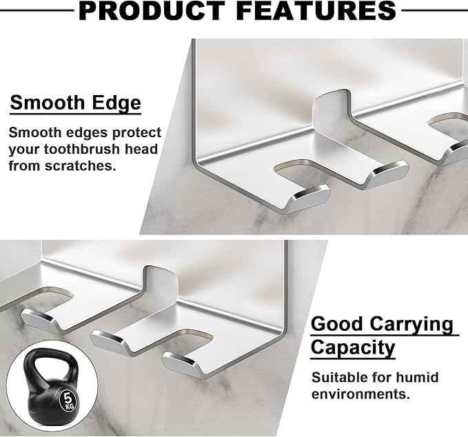 Electric Toothbrush Head Holder, Toothbrush Holders Wall Mounted, Electric Toothbrushs Holder, Bathroom Shower Tooth Brushing Holder, Tooth Brush Head Holder Organiser (Silver, Small)