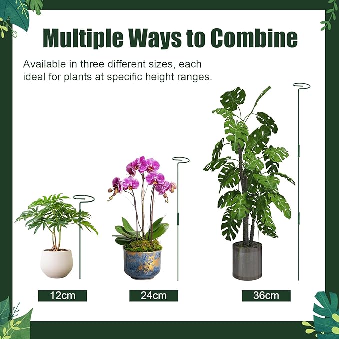 4.5mm Adjustable Length Plant Stake, Assembled (12 or 24 or 36 inch) Outdoor and Indoor Plant Support Poles for Flowers Marigolds Tomatoes Lilies Peonies Roses Daffodils Flower Clips (4Set,12Pcs)