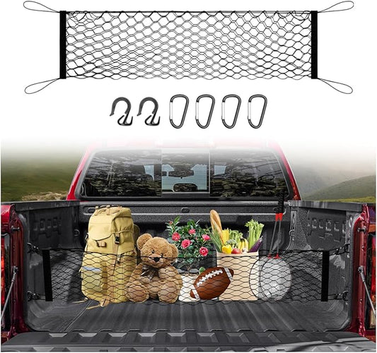 Truck Bed Cargo Net for 2019-2025 2026 GMC Sierra 1500/2020-2026 Chevy Silverado 2500 3500 Accessories Envelope Style Mesh Trunk Net Organizer and Storage Stretchable Nylon Rear Cargo Netting