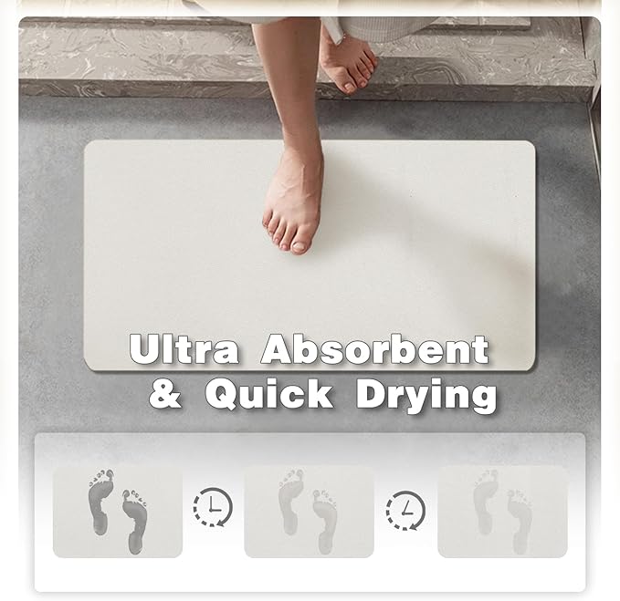 White Bath Mat, Bathroom Rugs Non Slip Washable Thin Absorbent Quick Dry Bath Mat Fits Under Door Bathroom Floor Mat Perfect for Bath, Shower, or Sink 16"x24" White