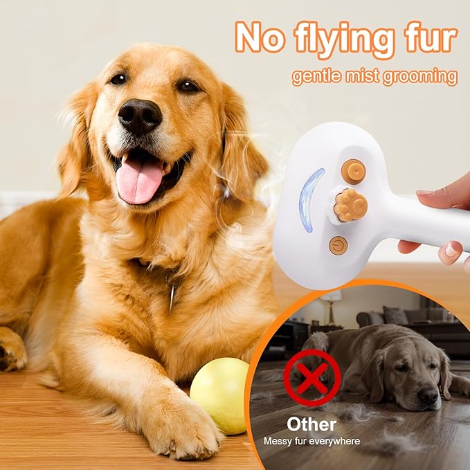 Pet Steam Brush for Dog & Cat – shower bath brush – Steam for Shedding & Grooming Water Brush for Long & Short Haired Pets Spritz Defur Comb 3-in-1 Spray Hair Removal Comb Includes 1*Waterless Shampoo