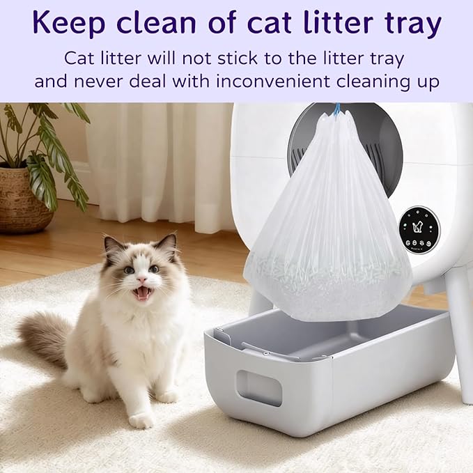 80 Count 26" x 11.8" Automatic Cat Litter Box Bags Compatible with Cmg Fmo Fstg Robot Litter box, Thick Self-Cleaning Cat Litter Box Replacement Liners with Drawstring Heavy Duty