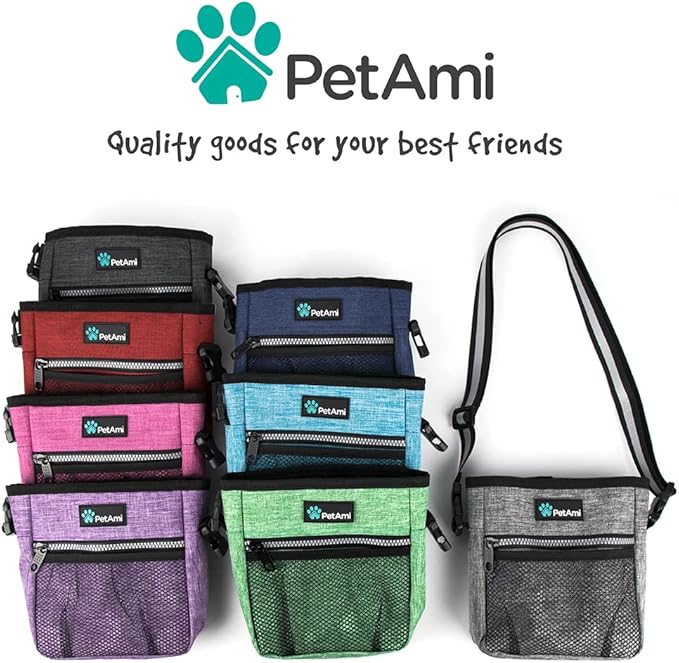PetAmi Dog Treat Pouch, Pet Treat Pouch for Training, Dog Walking Bag Holder for Kibbles, Pet Food Toy, Dog Trainer Essentials Supplies, Poop Bag Dispenser, 3 Ways to Wear (Purple)