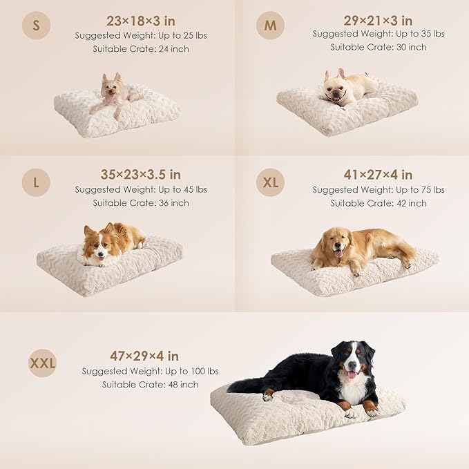 EHEYCIGA XXL Washable Dog Bed for Crate 47x29 Inch, Reversible Kennel Pad for Extra Large Dogs Weight Up to 100 lbs, Plush and Comfy Pet Sleeping Mat, Beige