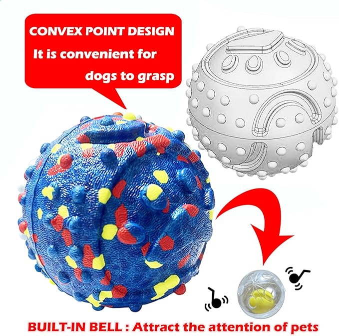 CAISHOW Dog Ball Squeak Toys (Bell Ball Blue and Red)
