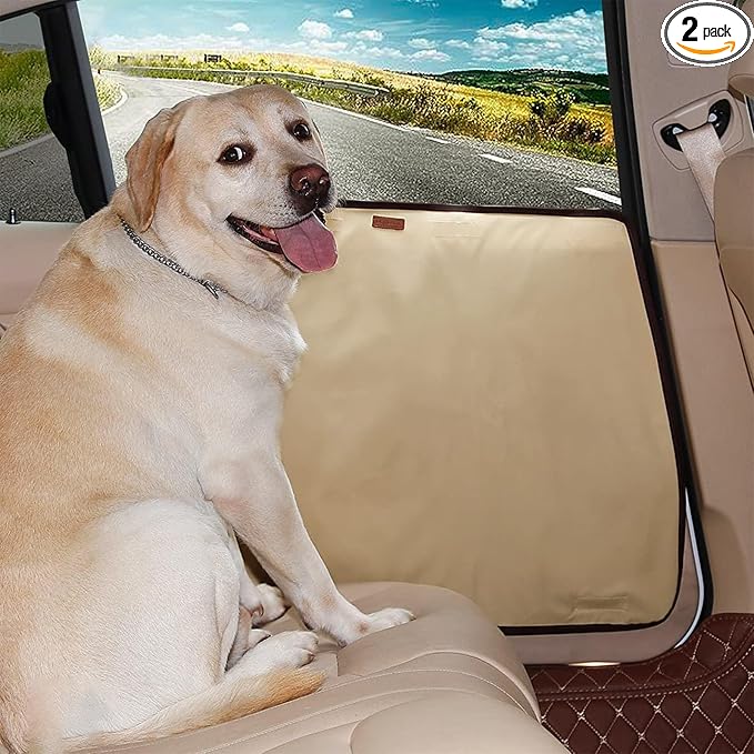 2 Packs Dog Car Travel Accessories - Door Seat Protector Cover for Vehicle, Pet Scratch Guard, Waterproof Nail & Claw Protector for Car Travel (Beige)