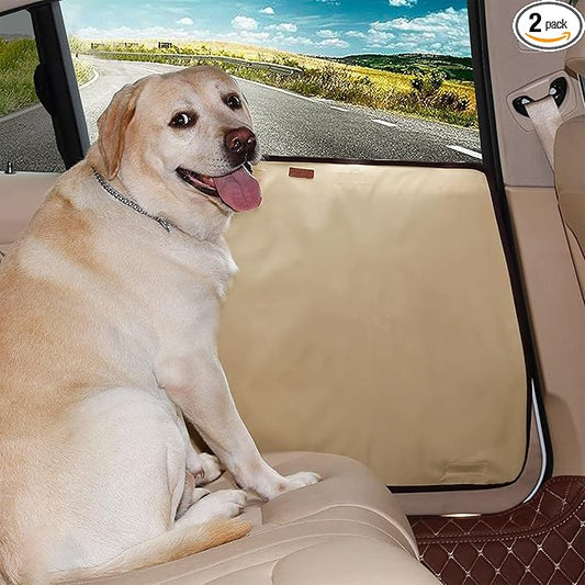 2 Packs Dog Car Travel Accessories - Door Seat Protector Cover for Vehicle, Pet Scratch Guard, Waterproof Nail & Claw Protector for Car Travel (Beige)