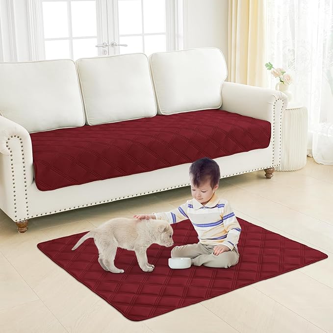 Smiry Waterproof Dog Bed Cover Blanket 30x70, Soft Reversible Pet Blanket, Washable Leakproof Cats Dogs Couch Cover for Sofa, Couch, Furniture, Lattice, Wine Red/Wine Red