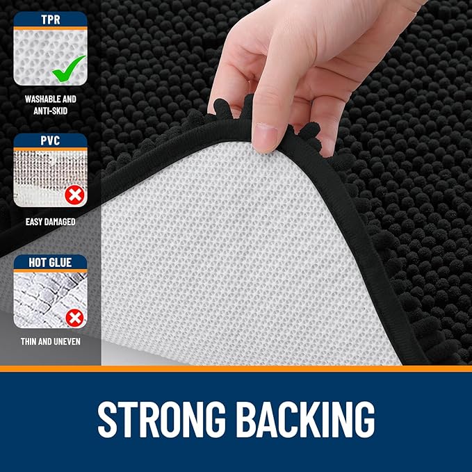 OLANLY Toilet Rugs U-Shaped 24x20, Extra Soft Absorbent Chenille Contour Bathroom Rugs for Toilet, Dry Quickly, Machine Washable, Non-Slip Bath Mat, Black