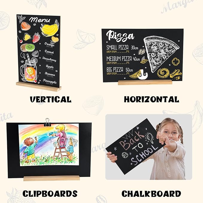 NEBURORA 1 Pack 5 x 7.9 Inches Tabletop Small Chalkboard Sign with Wood Base Reusable Double-Sided Message Boards Menu Chalkboard Stand for Kitchen Wedding Coffee Shop bar Restaurant