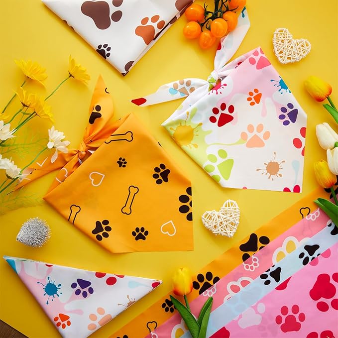 Abbylike 100 Pcs Paw Print Dog Bandanas Bulk Soft Triangle Kerchief Bibs Scarf Set for Pets Dogs Walking Photo Props Pets Shops Adoption Events Party Costume (31.5 x 21.7 x 21.7 Inch)
