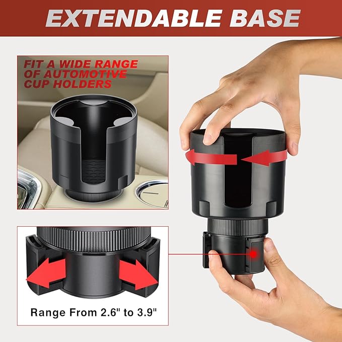 Frokom Cup Holder Expander for Car,Upgraded Car Cup Holder Expander Adapter with Offset Adjustable Base, Fit Most Large Bottles and Mugs-Yeti Ramblers 14/24/36/46oz, Hydro Flasks 32/40oz