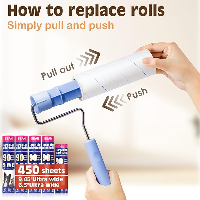 9.45 Inch Extra Sticky Lint Roller Refills 3 Pack (270 Sheets),Lint Roller Refills;Compatible with 9.45 Inch Lint Rollers Inner Diameter Required:1.5 Inches.