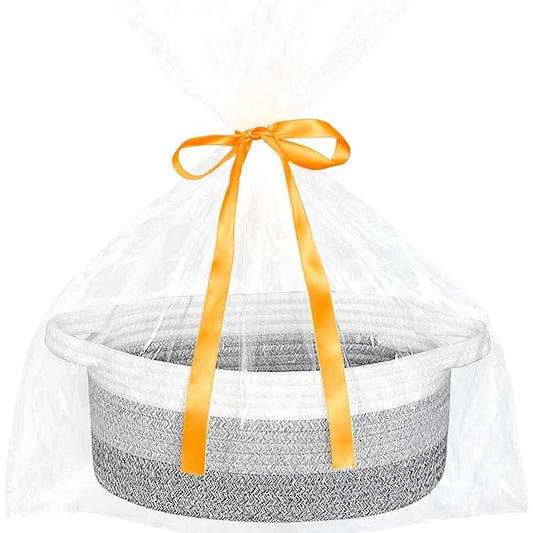 ABenkle Small Woven Easter Basket with Handle, 12x8x5 inches, Durable Storage Basket, Gift Wrap Ready with Ribbon