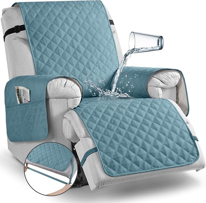 TAOCOCO Waterproof Recliner Chair Covers, Pet Cover for Large Recliner Chair with Elastic Straps, Washable Chair Seat Cover Reclining Chair Cover Furniture Protector (28'' Oversized, Sky Blue)