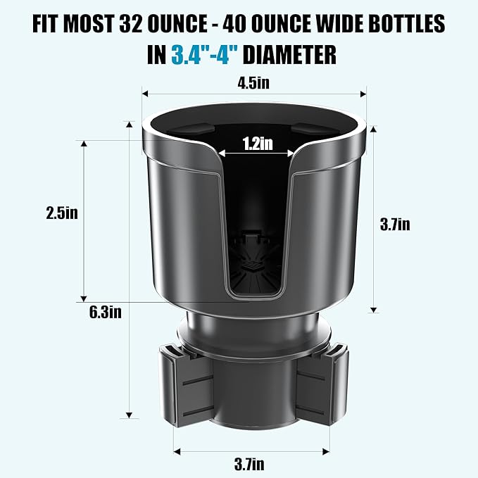 Upgraded Car Cup Holder Expander Adapter with Offset Adjustable Base, Compatible with Yeti 14/24/36/46oz Ramblers, Hydro Flasks 32/40oz, Other Large Bottles Mugs in 3.4inches-4.0inches, Silver 1 Pack