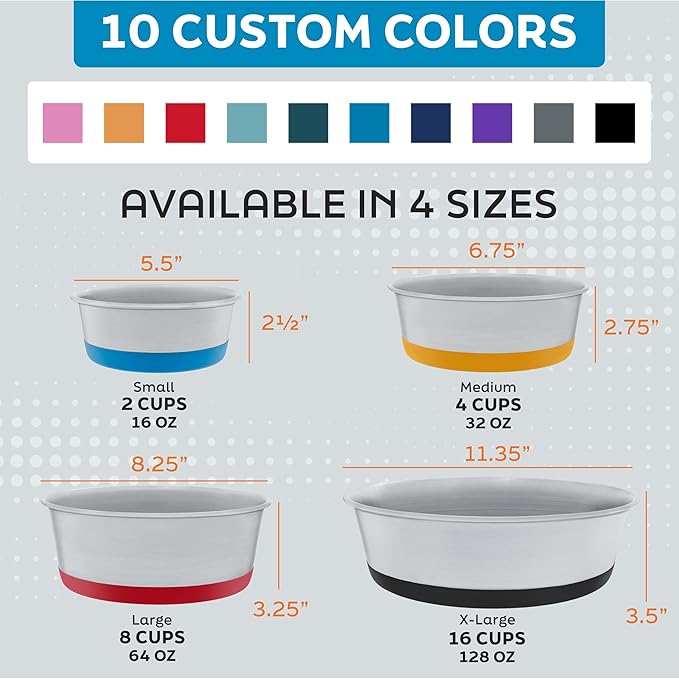 Master Pet Supply Stainless Steel Dog Bowls Set of 2 with Extra Thick Silicone Base - 2 Cup (16 oz) Plum Crazy, Non-Slip, Dishwasher Safe Metal Bowls, Pet Dog Food Bowl for Dogs, Cats, Anti Rust